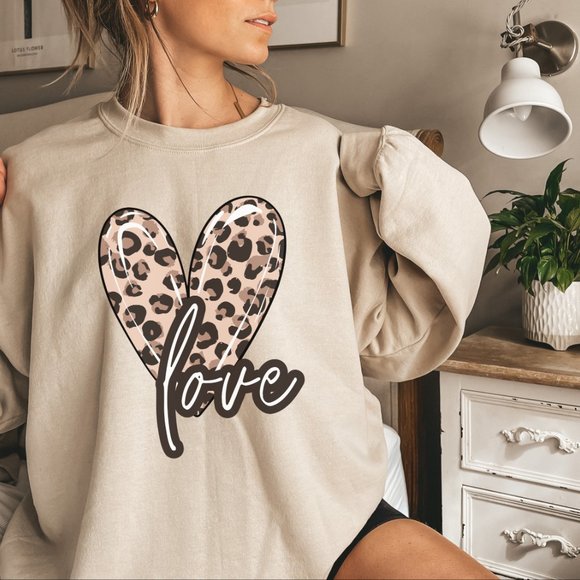 Valentines Love Heart Sweatshirt Mother, Daughther, Girlfriend Animal Print Sand - Picture 3 of 3